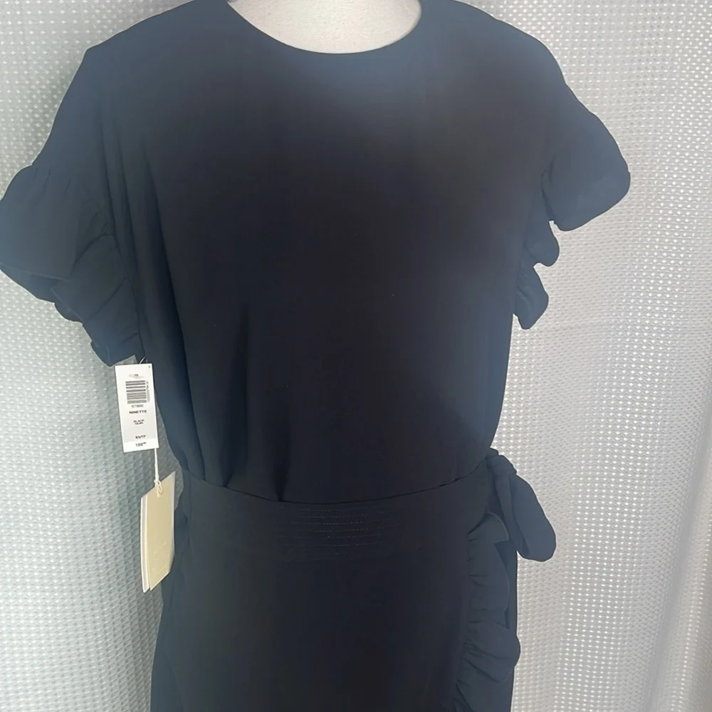 Aritzia Wilfred Ninette Crepe Faux Wrap Mini Dress Ruffles Black NWT Sz XS